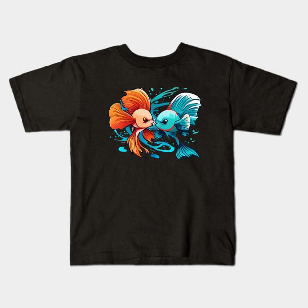 TWO COOL BETTA FISH FIGHTING Kids T-Shirt by aiartify